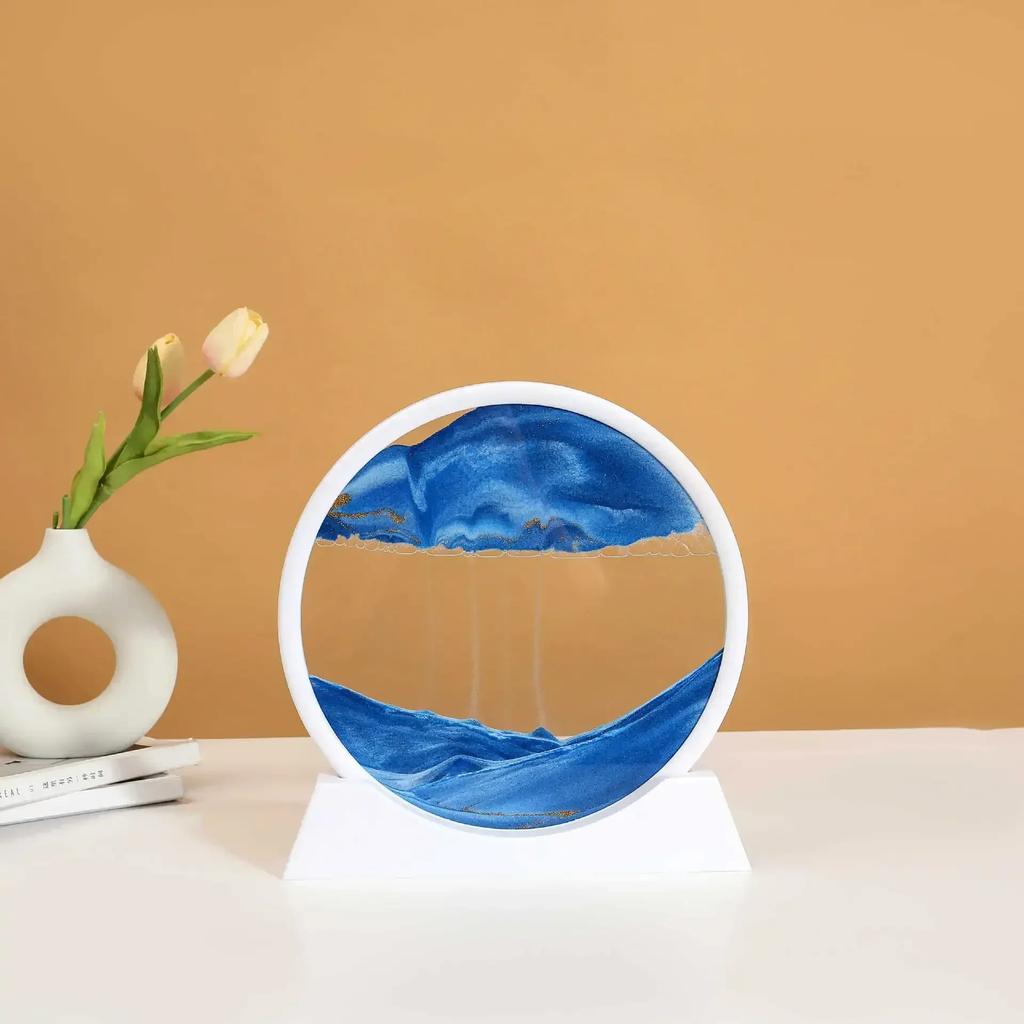 3D Sandscape Moving Sand Art Picture Quicksand Craft Round Glass Deep Sea Liquid Hourglass Flowing Sand Painting Home Decor Gift