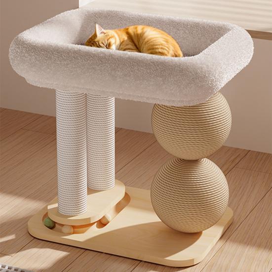 Cat Tree Tower with Plush Cat Bed Sisal Scratching Posts Balls Interactive Ball Track Multi-functional Cat Furniture for Indoor Cats Play And Rest