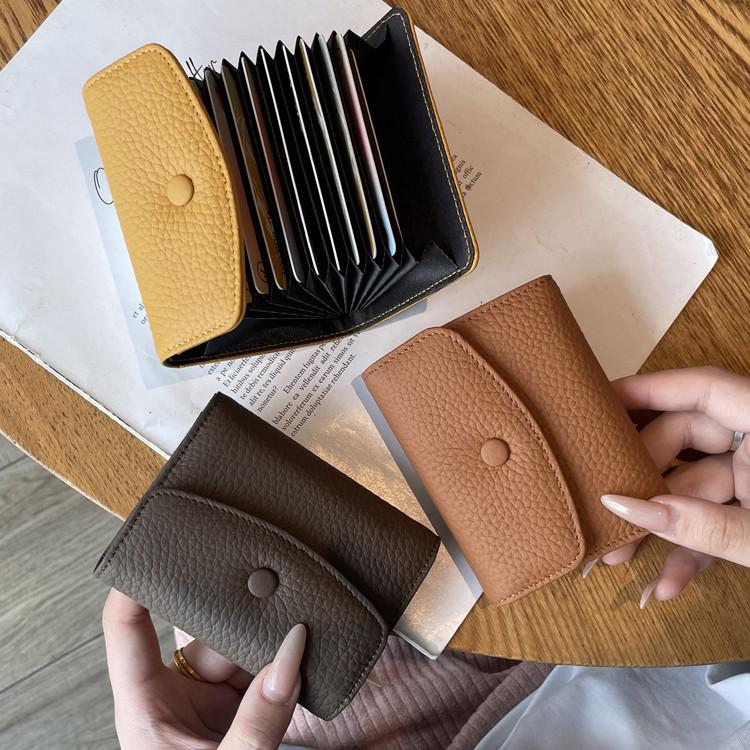 Genuine Leather Accordion Card Holder for Women - Compact, Anti-Demagnetization, Multi-Card Slots, Driver's License, Document Organizer
