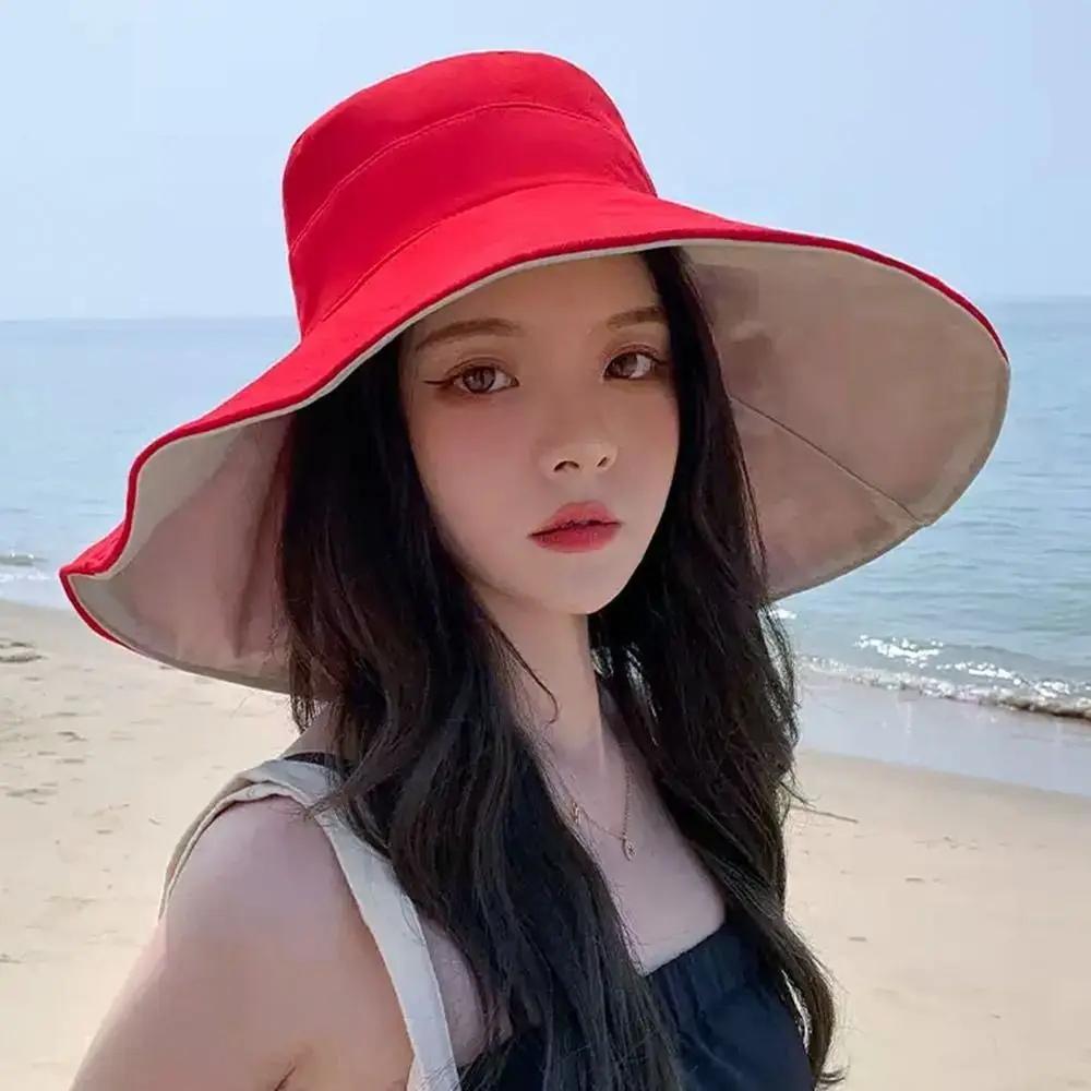 1Pc Summer Big Brim Sun Hat For Female Seaside Sun Protection UV Beach Cap Japanese Wild Fisherman Hat with Windproof Rope Gifts