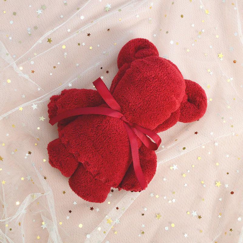 Square Towel Bear with Ribbon - Wedding Celebration Favors, Birthday Gifts, Return Gifts 35*75cm (Unfolded)
