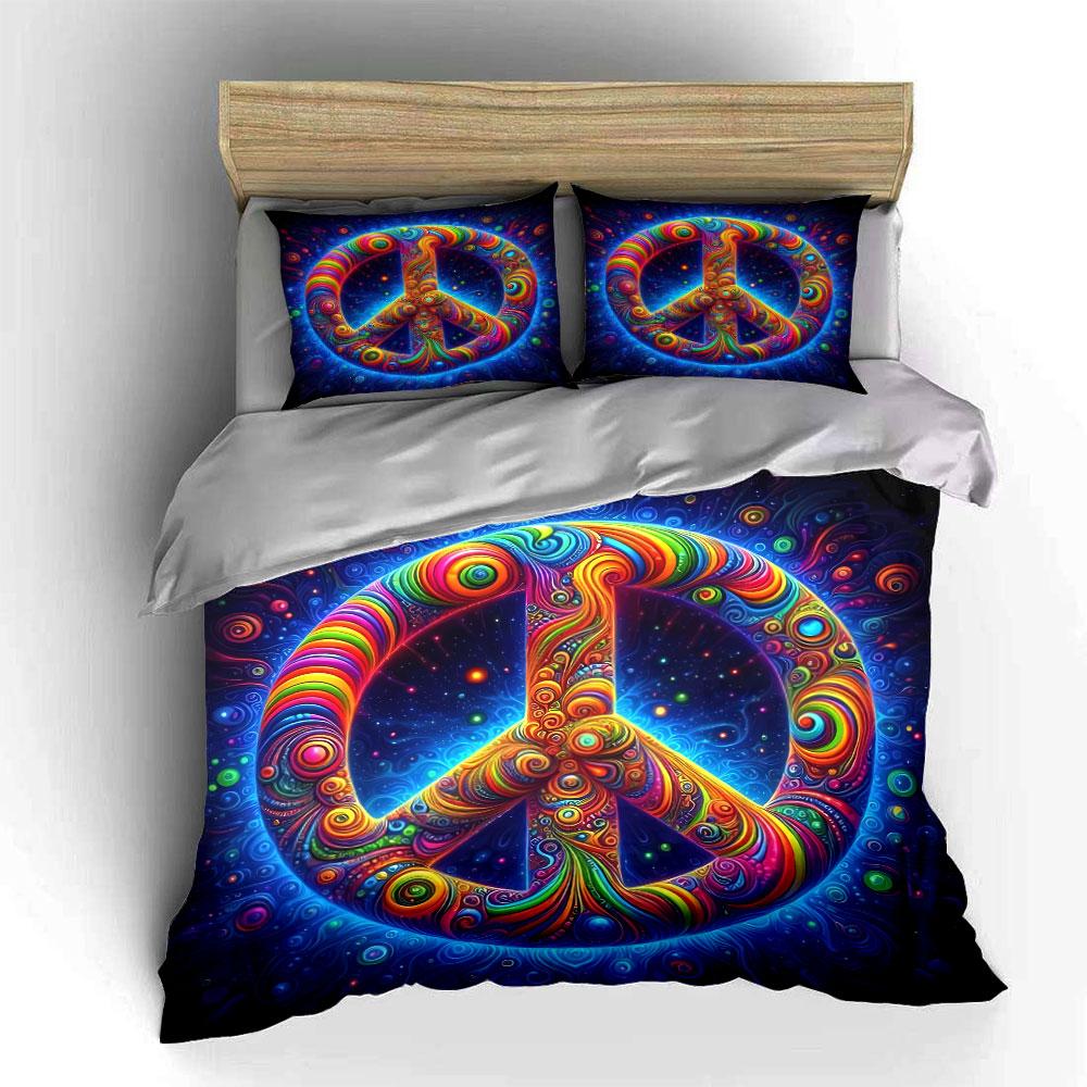Colorful Peace Design Set Soft Comfortable Duvet Cover Bedding Set Included 1*Duvet Cover & 2*Pillowcases, Gift