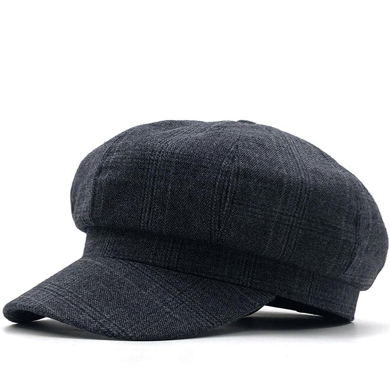 Hat Ladies Fashion Checkered Octagonal Beret Literary Retro Painter Hat Versatile Peaked Hat Tide