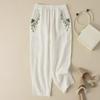 Damen 2024 Retro Bestickte Baumwoll-Leinen Karottenhose: Lässig, locker geschnitten im Harem-Stil für Frühling, Sommer und Herbst.