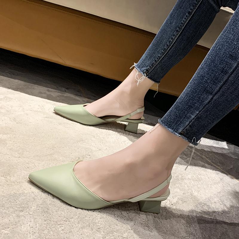 Fashion Women's Heeled Sandals Summer Fashion Sexy Pointed Toe Square Heel Candy Color Ladies Mules Shoes Party Wedding Women Pumps New