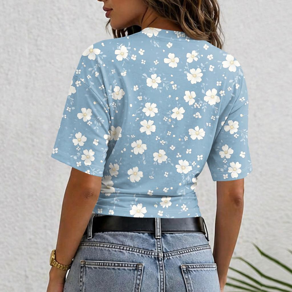 Women’s Crew Neck Pullover Short Sleeve T Shirt Loose Fit Floral Print Casual Summer Top Soft Lightweight Fabric