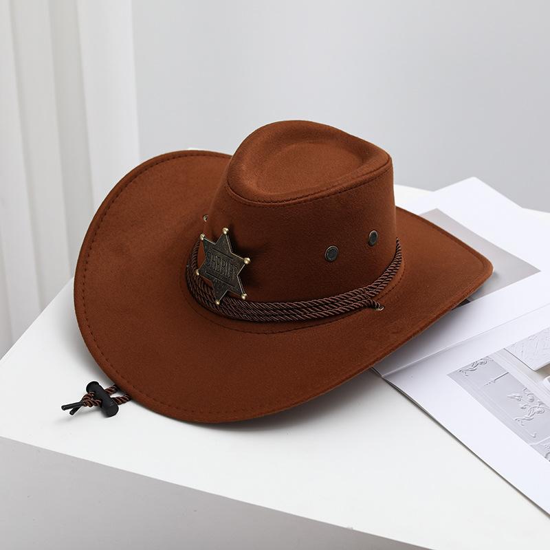 Western Cowboy Hat, Vintage Sheriff Hat Men's and Women's Horseback Riding Tourism Fishing Shade Sun Protection Belt Wind Rope