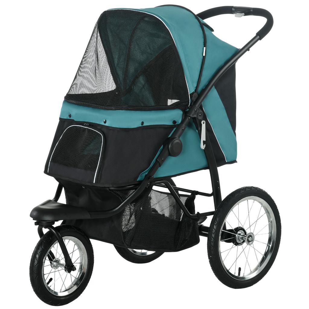 Folding Dog Stroller, All-Terrain, Adjustable Canopy, 111 x 58 x 107 cm, Dark Green