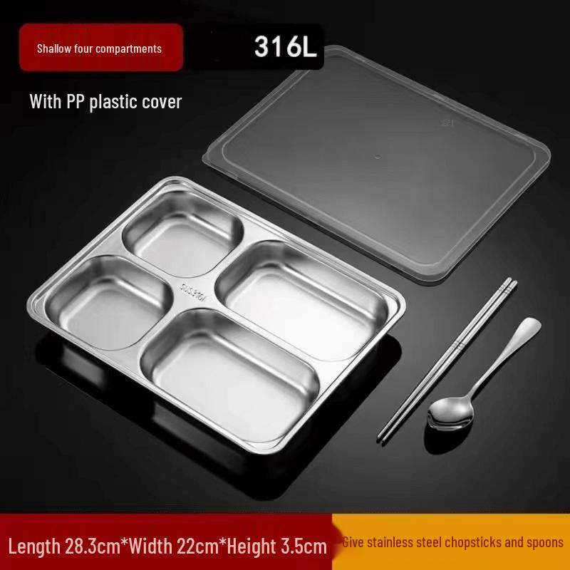 316 Stainless Steel Divided Meal Tray with Lid