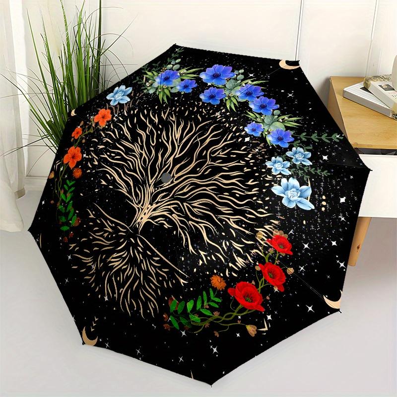 

Starry Night Tree of Life Wall Art DecorUmbrella, Portable 3-Fold Compact Umbrella for Men & Women Gift