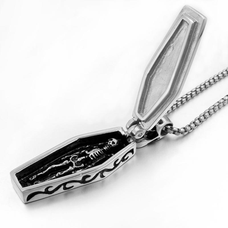 Gothic for Cross Necklace Stainless Steel for Vampire Coffin Pendant Women Men Skull Necklaces Skeleton Jewelry Hallowee
