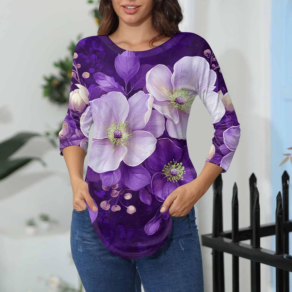 Damen-T-Shirts, 3/4-Ärmel, einfarbig, Pullover, Sommer, Frühling, Tops, Blusen