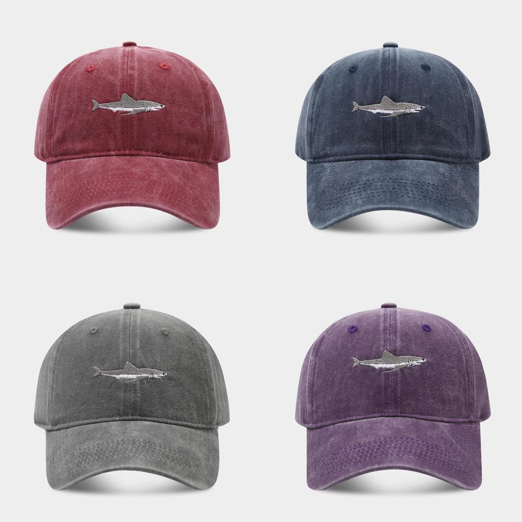 Vintage Haifisch Baumwoll-Baseballkappe Mit Stickerei Für Streetwear Und Sonnenschutz