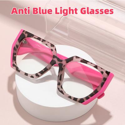 Fashion Leopard Print Optical Glasses Large Frame Men Women HD Transparent Lenses Anti Blue Light