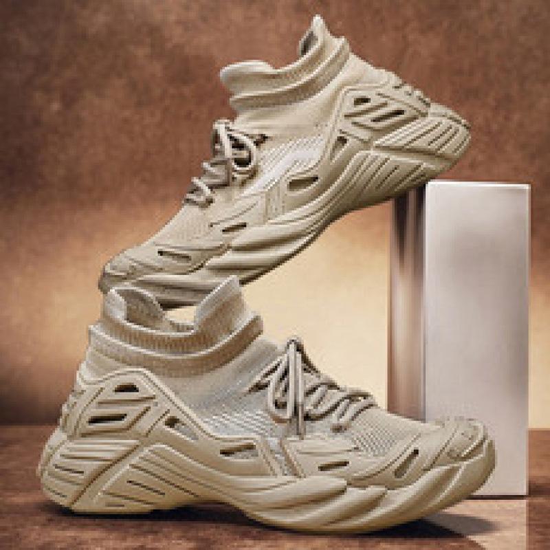 2025 Summer Fly-woven Mesh Shoes Breathable and Light Foot Cover Platform Sports Shoes Outdoor Casual Dad Shoes Men's Soft Sole