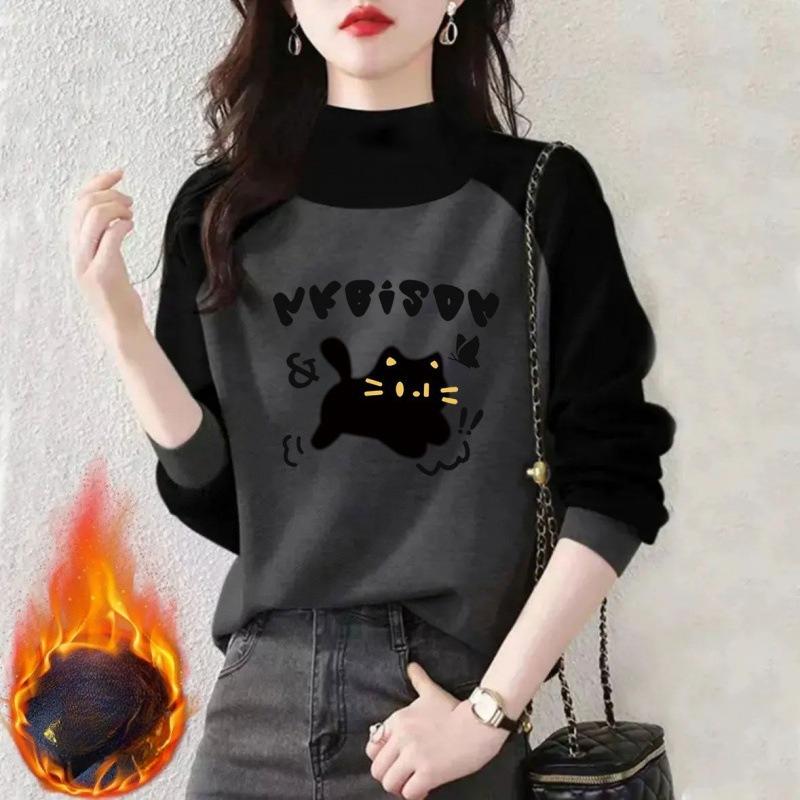 A Loose and Fashionable Long-sleeved Semi-high-neck Sweatshirt for Women, Which Is Slimming, Warm and Makes Them Look Younger