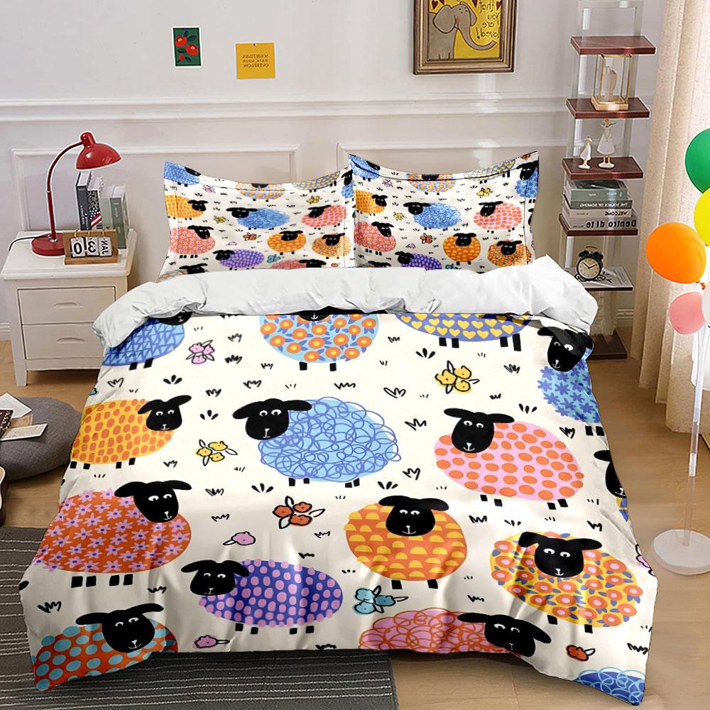 Colorful Sheep Pattern Design Bedding Duvet Cover Set (1*Duvet Cover 2*Pillowcases, Without Duvet Insert)