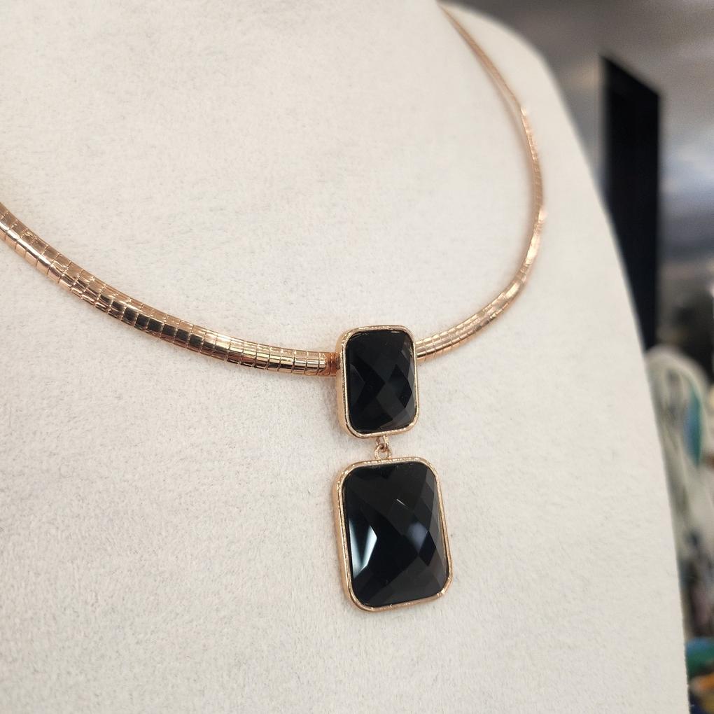 Atria Square Cut Onyx N Snake Necklace JTONEFR0028PKF