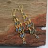 Yellow Gold Plated Moonstone Garnet Labradorite Dangle Earring 925 Sterling Silver Handmade Jewelry