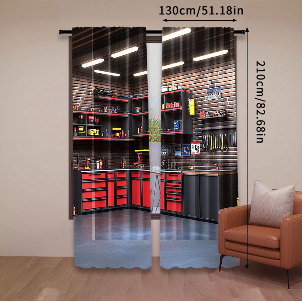 2 Stück Moderne Garagenvorhang Innenraum Reparaturwerkzeuge Werkzeugkasten Werkzeuge Regal Vorhang für Mechaniker Thema Party Dekorationen