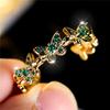 Cute Female Small Green Butterfly Adjustable Ring Vintage Yellow Gold Color Engagement Wedding Jewelry For Women