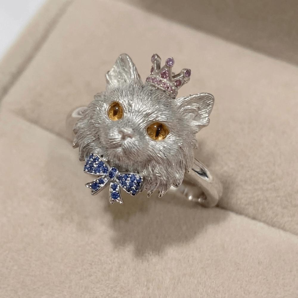 Metal Rhinestone Dog Rings Open Mouth Design Fashion Jewelry Cute Cat Ring  Work