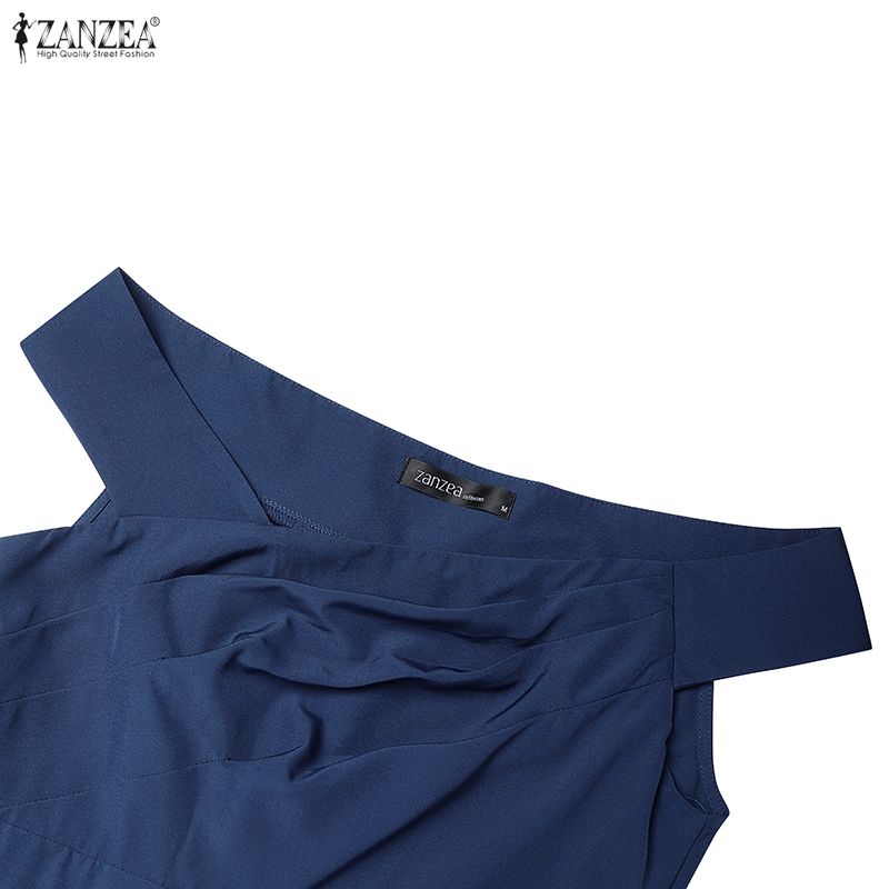 ZANZEA Women Elegant Off Shoulder Sleeveless Pleated Party Dress