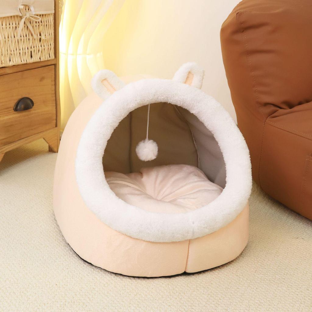 Cozy Cat-Shaped Dog House: Warm Half-Closed Bed Mat for Cats & Pets