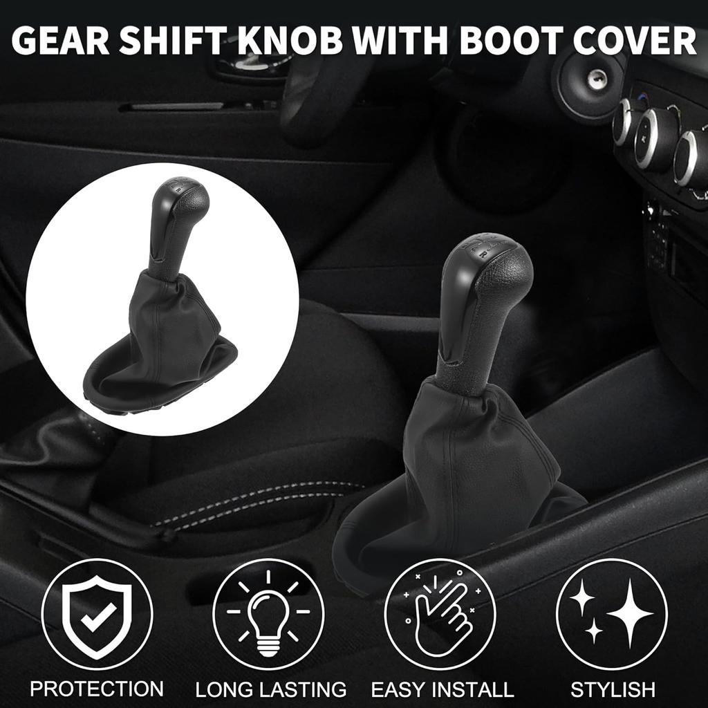 5 Speed Manual Gear Shifter Knob with Cover for Chevrolet Spark | Automotive Gearbox Stick Shifter Lever Knob Black Plastic and Faux Leather 1 Pcs