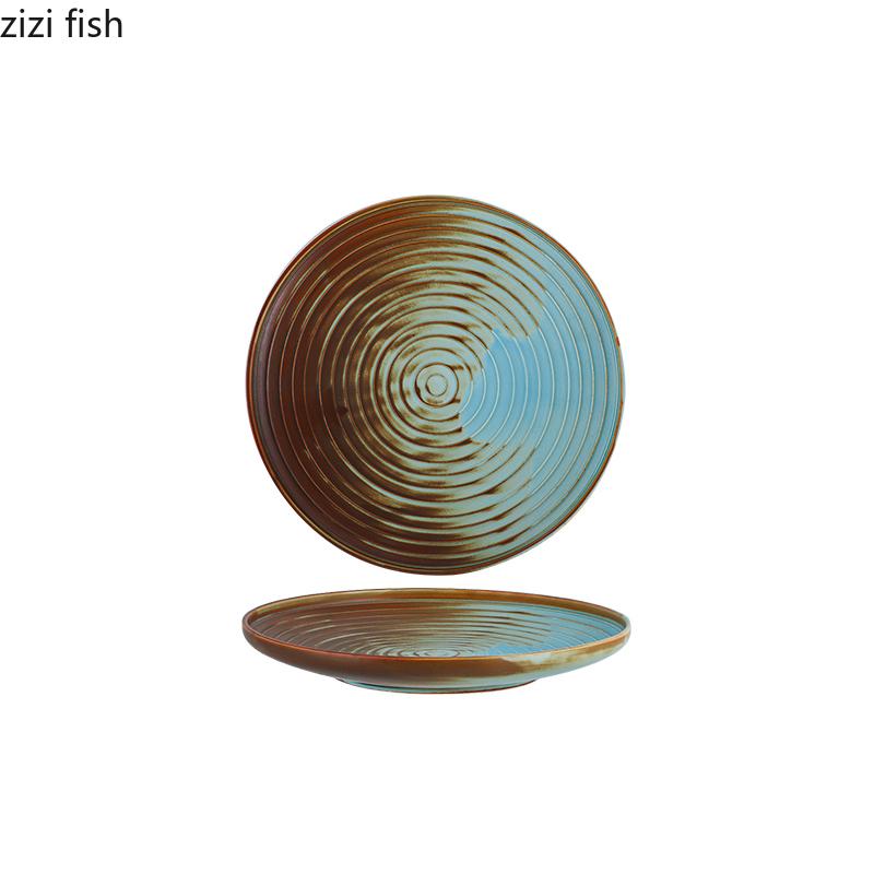 Kiln Changes Retro Ceramic Shallow Plate Steak Plate Sushi Plate Salad Plates Dessert Dish Molecular Cuisine Creative Tableware