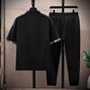 (Hemd + Hose)Sommer Kurzarm Herrenhemd Druckmuster Herren Freizeithemden mit elastischer Taille Herren Zweiteiler Größe XS-4XL