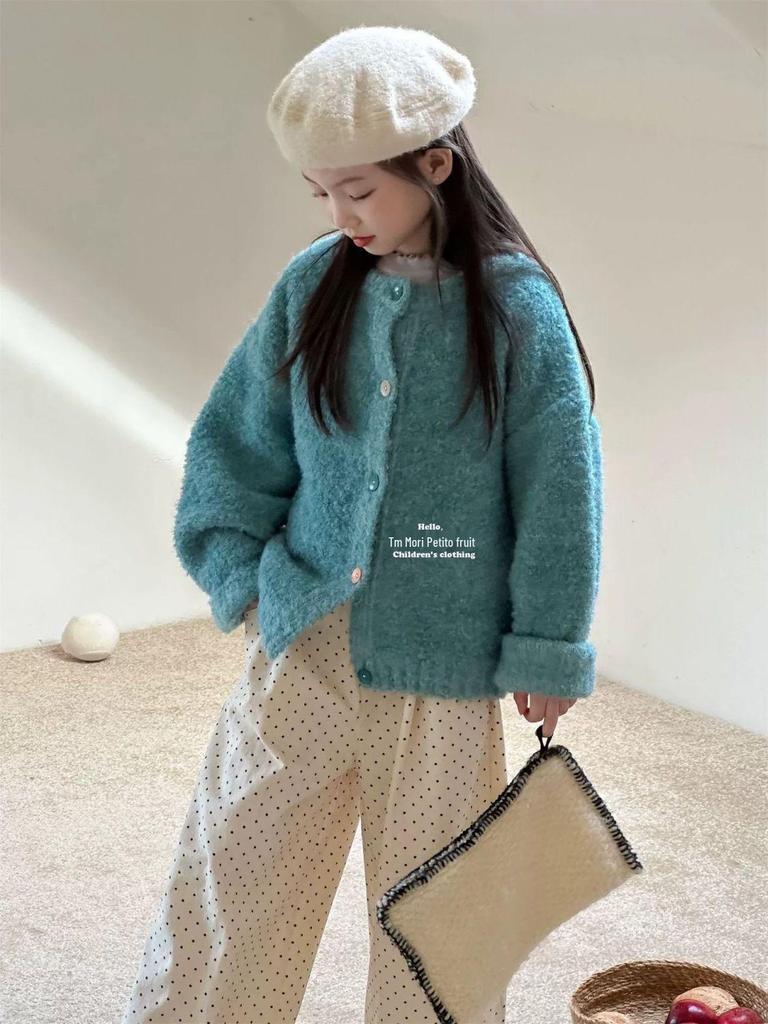 Kids' Fluffy Knitted Cardigan - Autumn/Winter Casual Korean Style Sweater for Boys & Girls