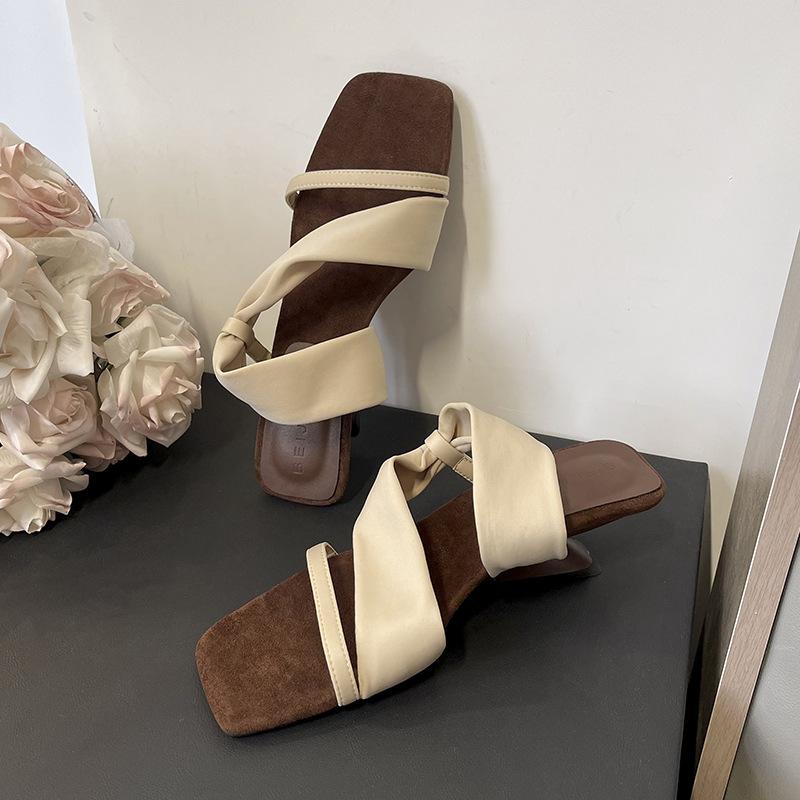 Vintage Tripple Half-Drag Sandals Women's High Heel Shaped Heel Outfit Vacation Beach