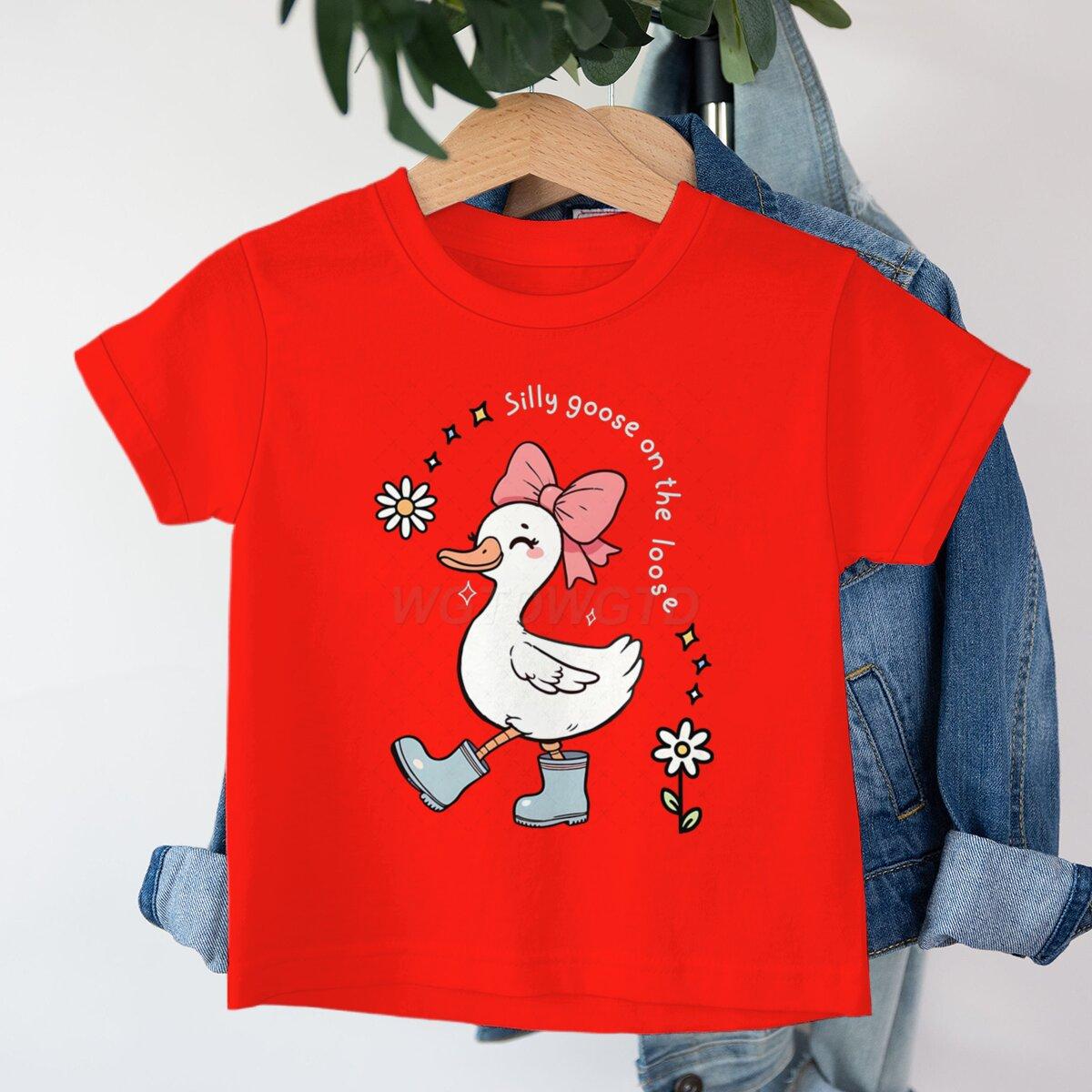 Baby Girl Clothing Silly Goose on The Loose Graphic T Shirts Funny Silly Goose Shirt Design Kids Clothes Cartoon Cute Girl Tees 130