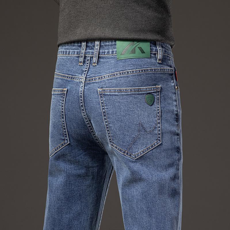 Jeans high-end pants autumn and winter elastic fleece straight-leg pants