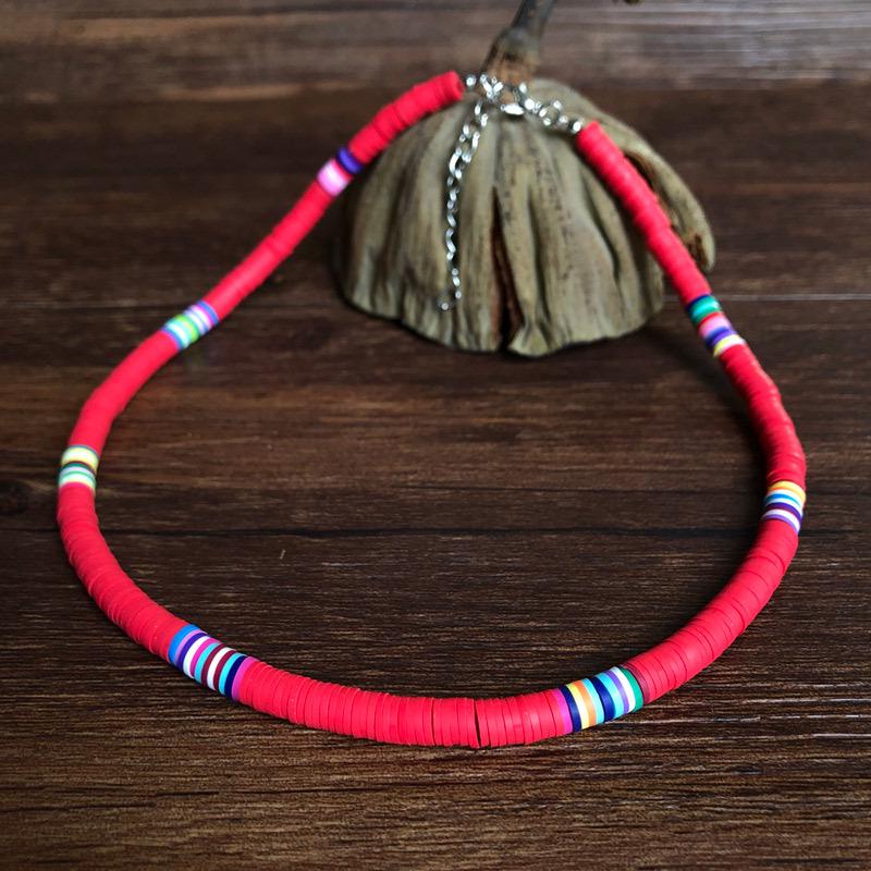 

Летнее пляжное колье ручной работы из разноцветных бусин из полимерной глины для женщин