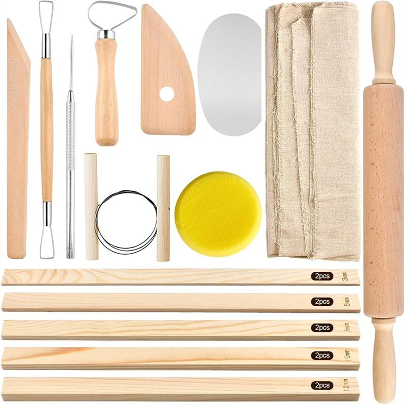 Pottery Tablecloth For Manual Self Making Pottery Tools Wood Rolling Pin Teaching Rolling Mud Stick Guide