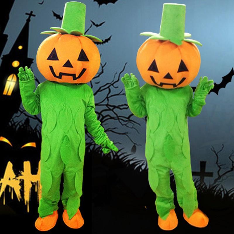 Halloween Pumpkin Man Costume Plush Mascot Suit Walking Character Outfit Stage Performance Prop Scarecrow Headpiece