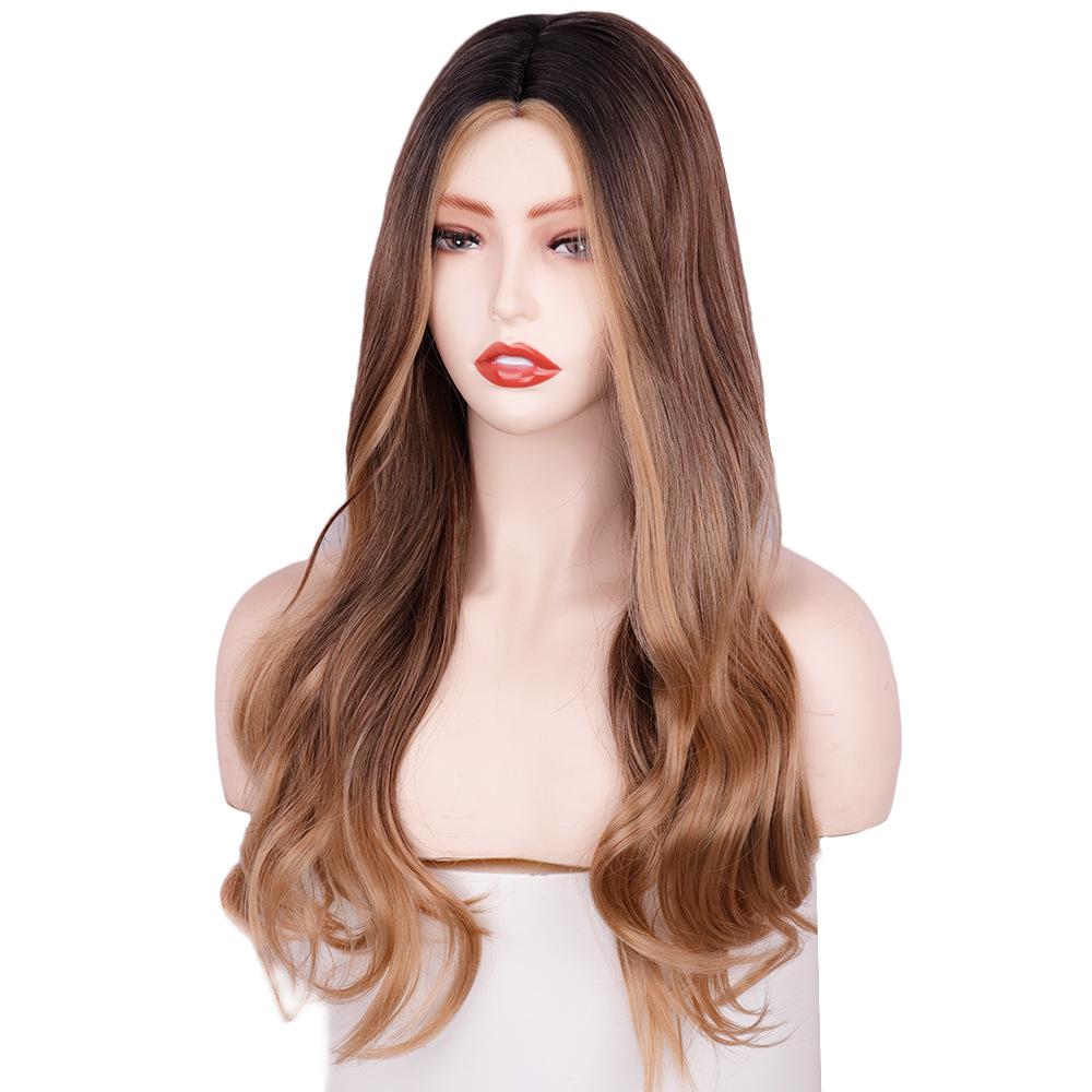 Brown Long Curly Hair Women Daily Heat Resistant Wig