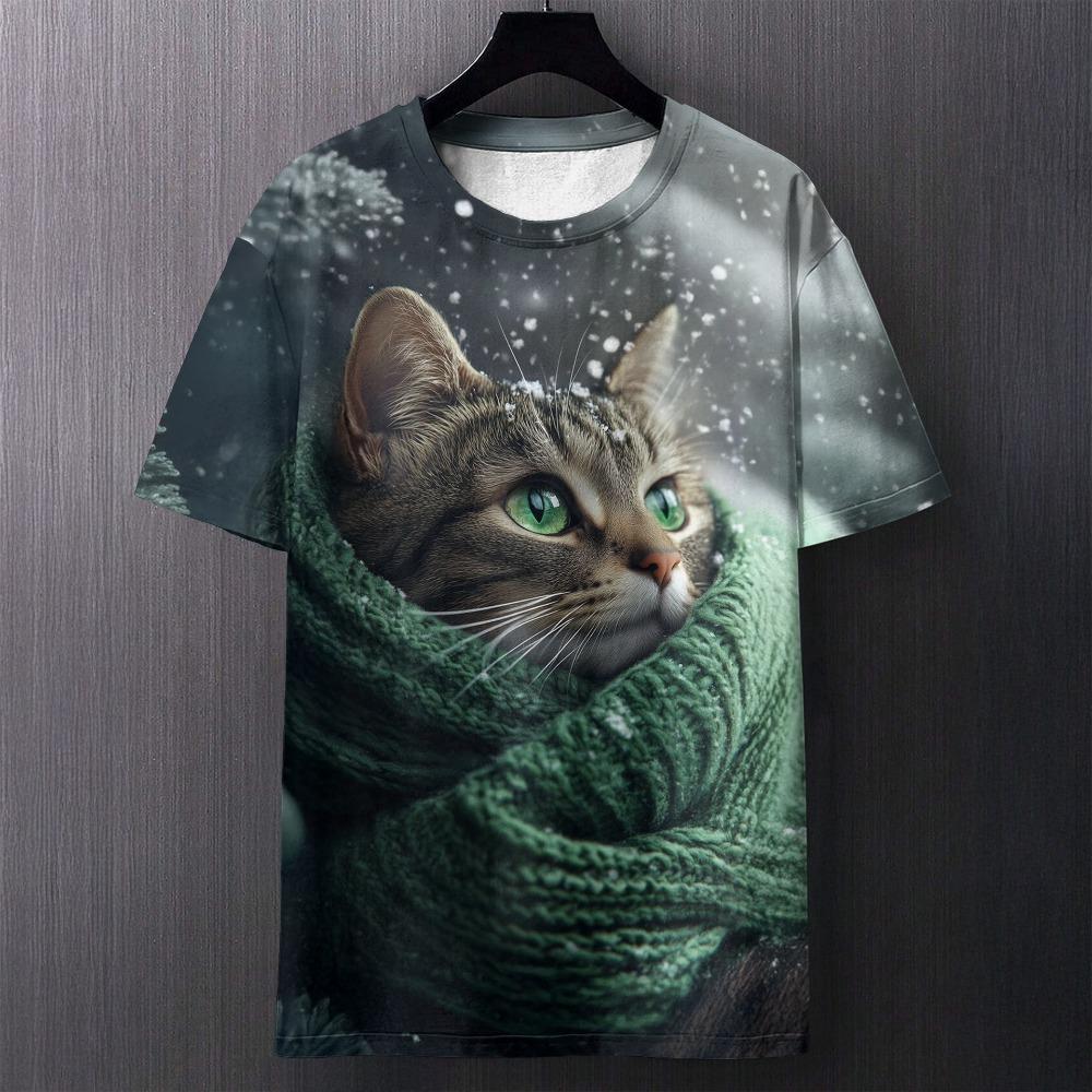 3D T-shirt Men's Cat Printed Comfortable Short Sleeved Comfortable Versatile T-shirts Fashionable
