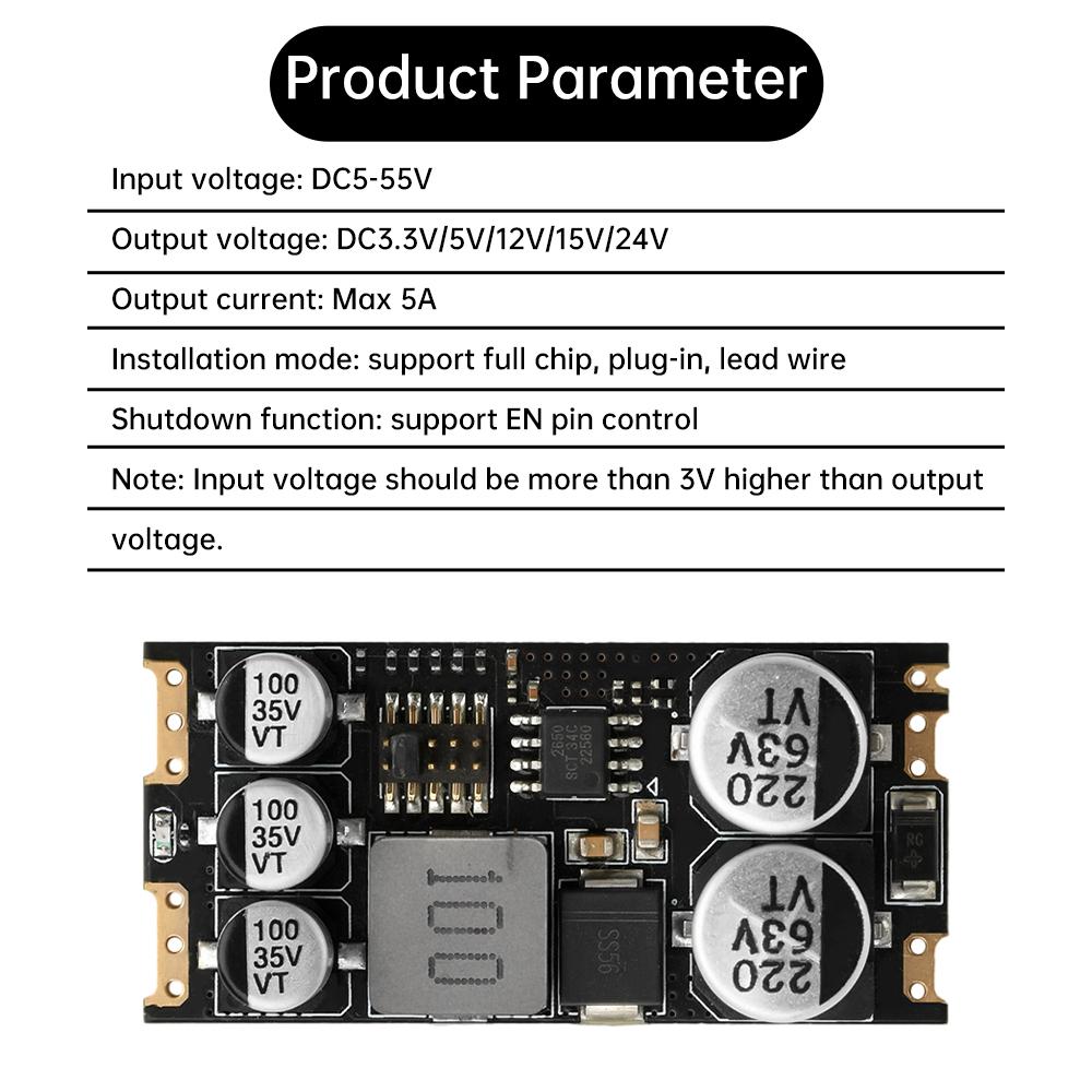 DC-DC DC Step-Down Power Module 5-55V Input 3.3V/5V/12V/15V/24V 5A Output Support SMD Plug-in Leads Buck Converter