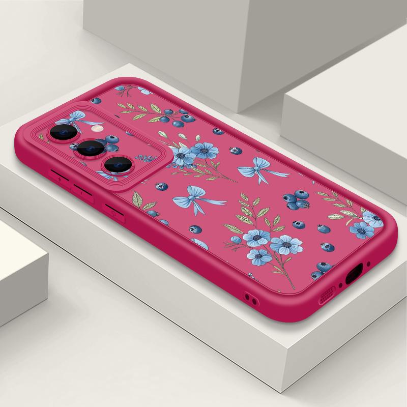 S26 Ultra Case Blueberry Bowknots Floral Cover For Samsung Galaxy S25 S24 Ultra S23 Plus S22 S21 FE A54 A15 A35 A55 A16 A26 A36 A56 A17 A37 A57 5G