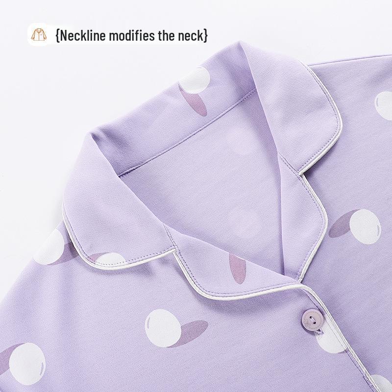 Women's Long Sleeve Lapel Cardigan Pajama Set - Pure Cotton, Casual Home Wear, Can Be Worn Outside.