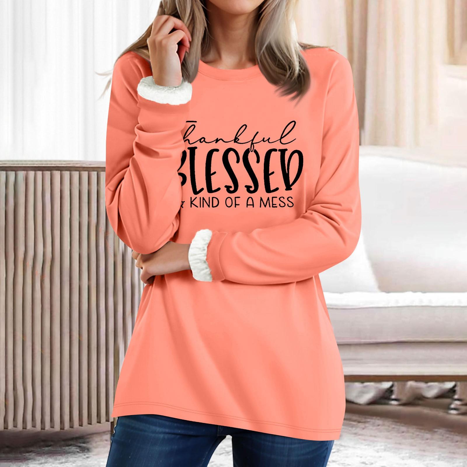 

Женский топ с круглым вырезом и буквенным принтом, утолщенный плюшевый кашемировый теплый длинный топ XL