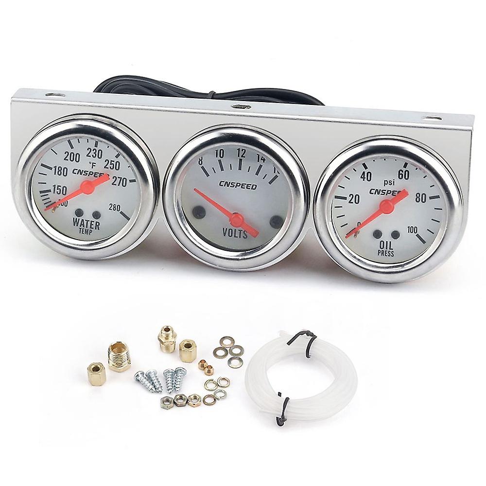 Universal Car 2'' 52mm Chrome Volt Water Temp Gauge Oil Pressure Gauge Triple 3 Gauge Set Ga