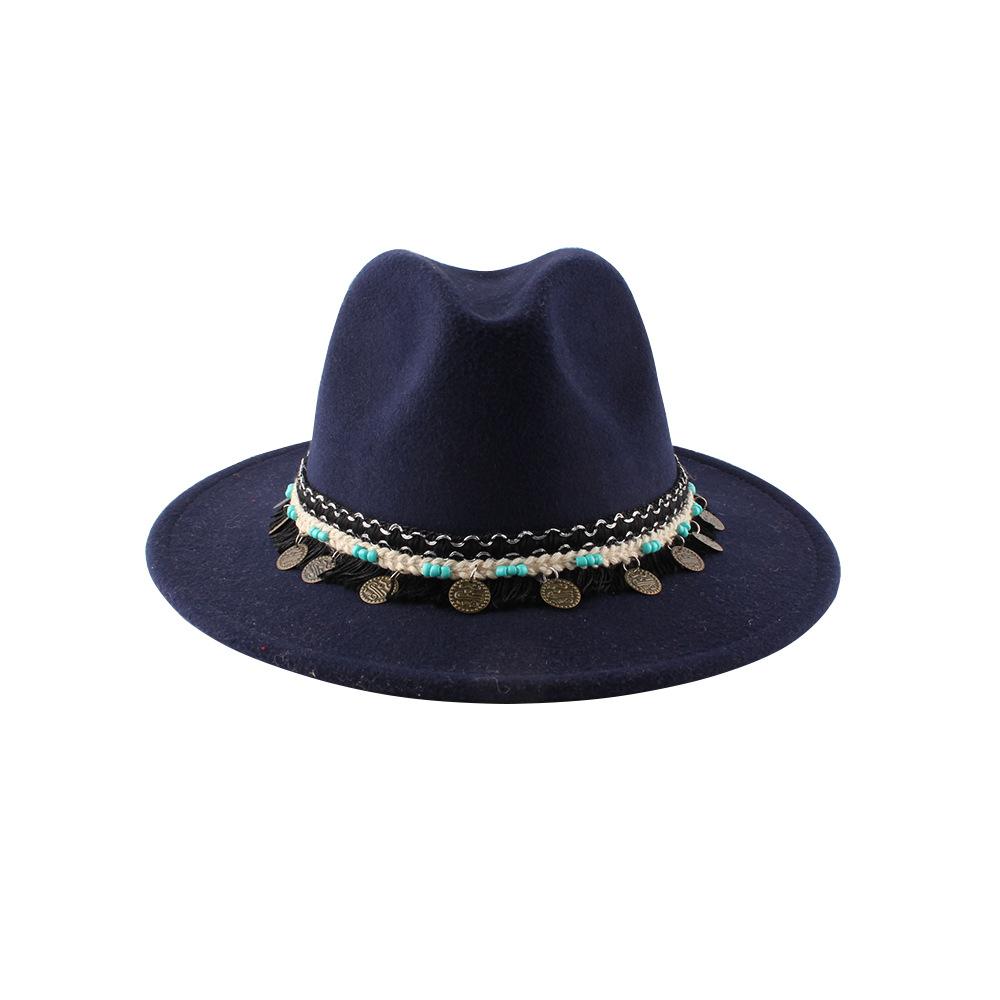 Fashion Versatile Ethnic Woolen Hat Autumn and Winter European and American Warm Jazz Top Hat Women's New Models