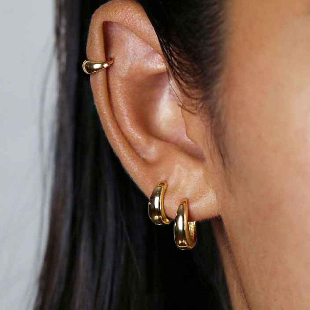 Uworld Simple Classic Gold Color Plated Stainless Steel Chubby Earrings 12mm 14mm 18mm Women's Jewelry