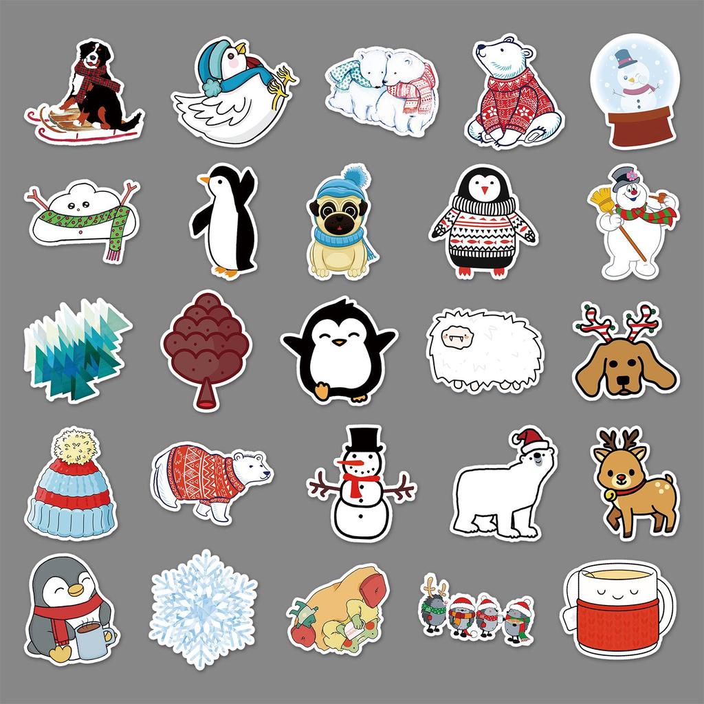 50 Winter Fresh Graffiti Cartoon Stickers for DIY Skateboards, Water Bottles, Luggage - Waterproof and Creative.