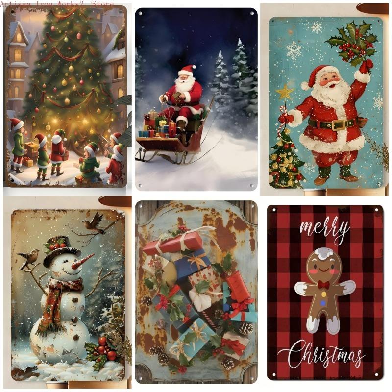Vintage Santa Claus Metal Tin Signs Pcs Retro Iron Wall Art Plaques with Christmas Quotes Rustic Decor for Home Party