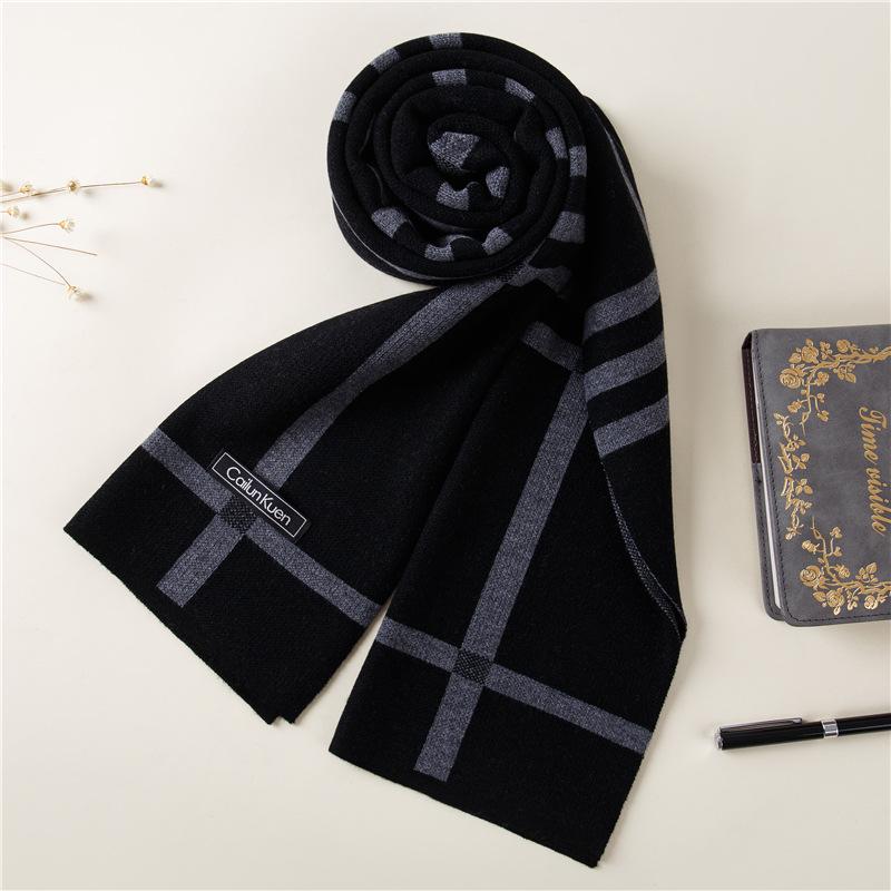 2026 New Men's Wool Plaid Scarf – Trendy Knitted Korean Style, Versatile and Warm Winter Accessory